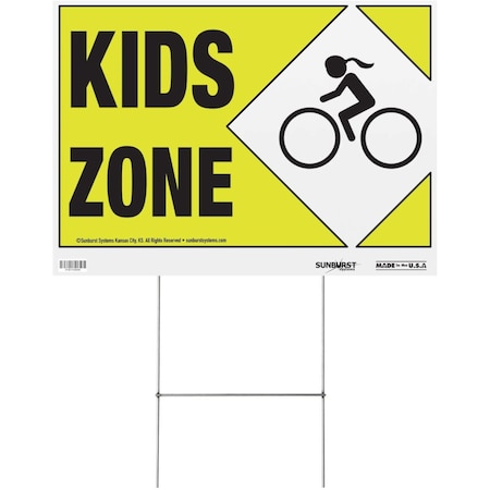 Sunburst Systems Sign Kid's Zone 32 in x 22 in Corrugated, 4-Pack PK 3855